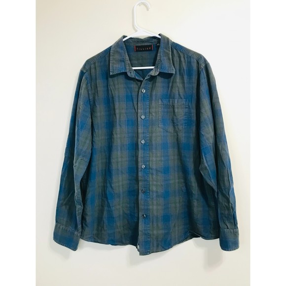 Fission Men's Blue/Green Plaid Button Down Shirt, Size XL - Picture 1 of 3